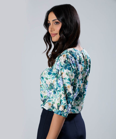Print Puff Sleeve Blouse